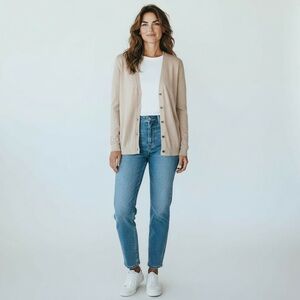 Sz L Garnet Hill 100% Linen Oatmeal Button Ip Cardigan $179 MSRP NWOT